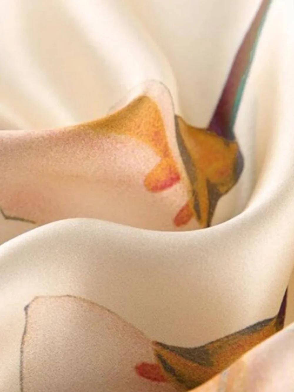 100% Pure Mulberry Silk Scarf Off White Calla Floral Long Lightweight Shawl